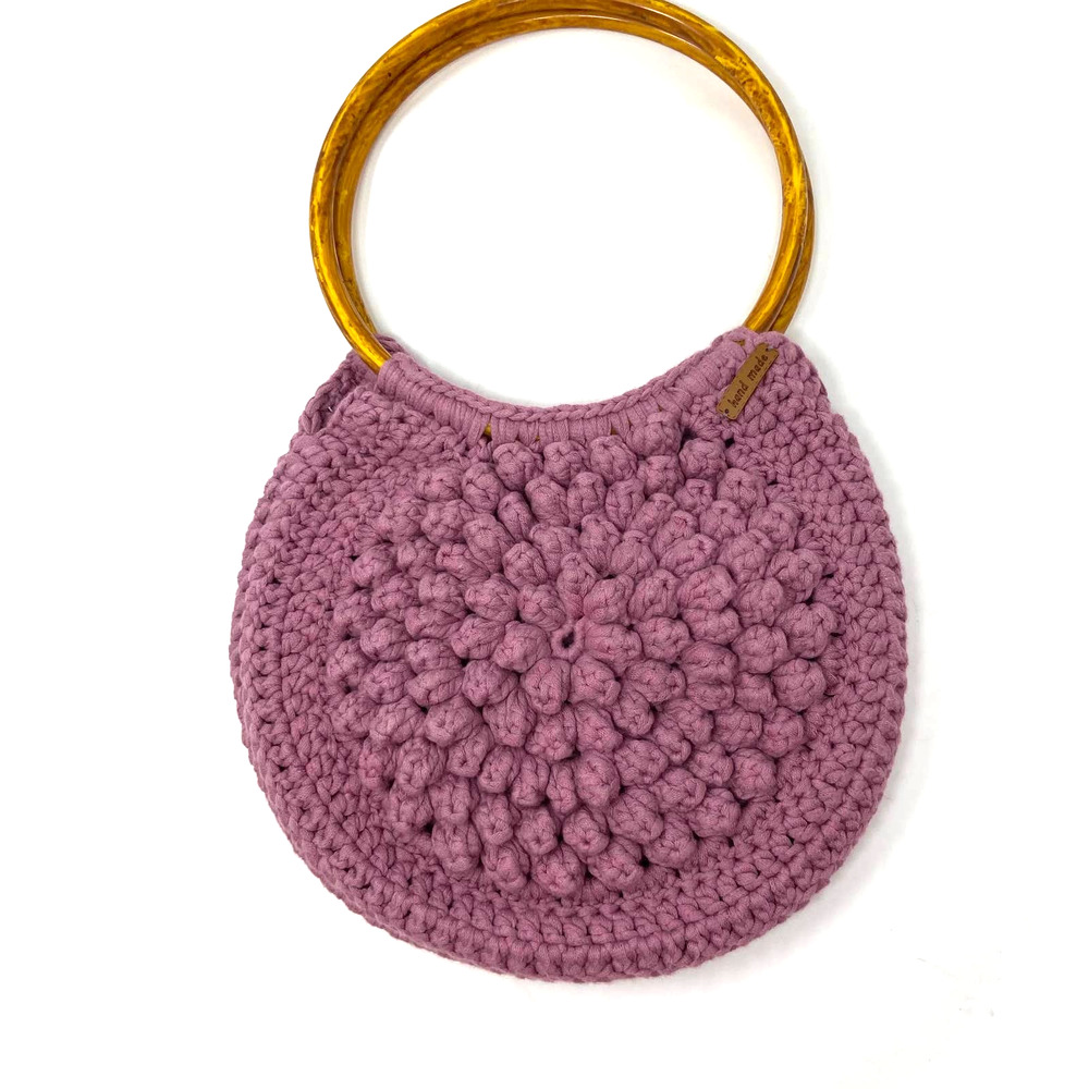 Handmade Mauve/Lavender Crocheted Round Pouch Purse with Round Handle